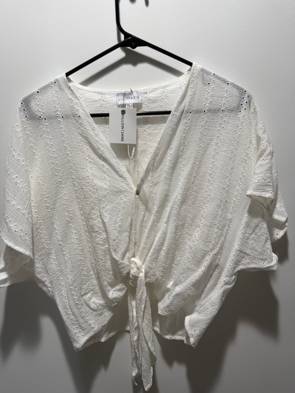 Lucy Paris White Eyelet Tie-Front Blouse